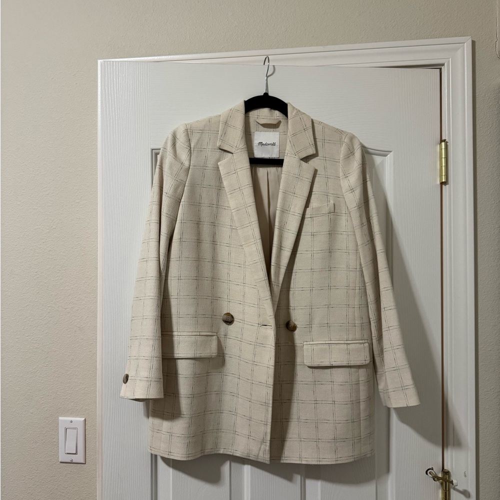 Madewell Cream Plaid Double-Button Blazer Jacket